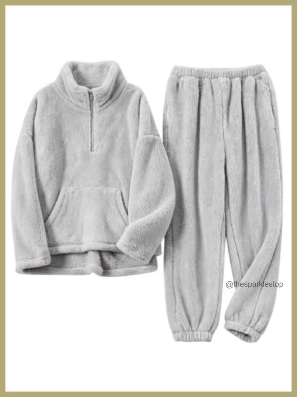 Mens Fluffy Fleece Pajama Set 2 Piece Quarter Zip Winter Sleepwear